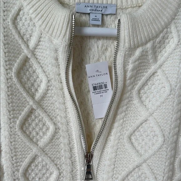 Ann Taylor Cream Cardigan with Cable Knit and Ribbed Cuffs - Picture 2 of 4
